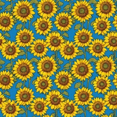 Seamless floral pattern with sunflower flowers, tileable, Generative AI