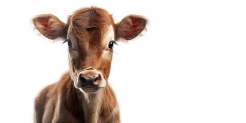 Cute baby cow isolated on a white background. Generative AI