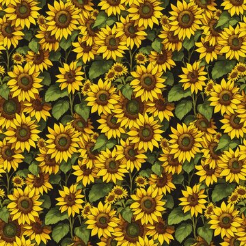 Seamless floral pattern with sunflower flowers, tileable, Generative AI