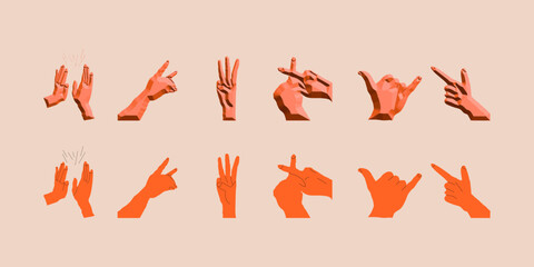 Set of Hands symbol and signs. Trendy hands collection for design. Different gestures with isolated elements. Hand drawing vector illustration.