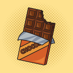 bitten chocolate bar pop art retro vector illustration. Comic book style imitation.