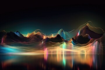 Plakat abstract and surreal landscape with blurred lights and colors, resembling a light and sound show, created with generative ai