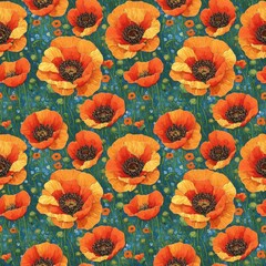 Seamless floral pattern with poppy flowers, tileable, Generative AI