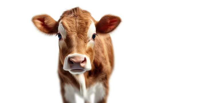 Cute baby cow isolated on a white background. Generative AI