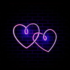Neon heart big and small vector illustration.