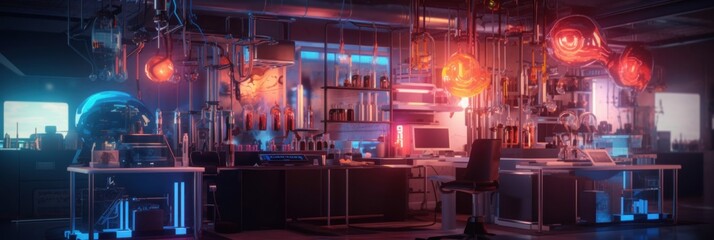 A science lab with a lot of science equipment. Generative AI image.