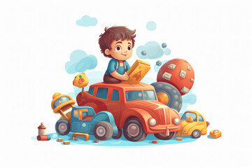 Obraz na płótnie Canvas illustration of kid playing car toys made with Generative AI