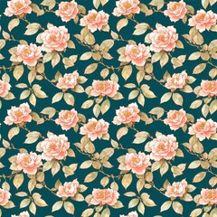 Seamless floral pattern with Camellia flowers, tileable, Generative AI