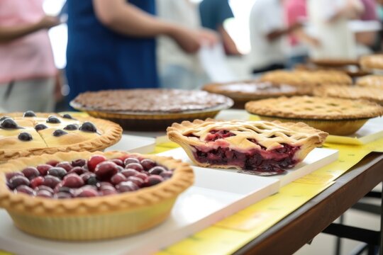 cherry pie baking competition, with contestants showcasing their skills and creativity in this classic pastry, created with generative ai