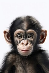 Cute baby chimpanzee isolated on a white background. Generative AI
