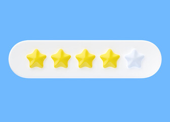 Review 3d render icon - four gold star customer satisfaction quality review, rate experience service illustration