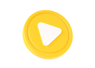 Play button 3d render flying icon - video or music circle with arrow, round sound sign for tv and camera
