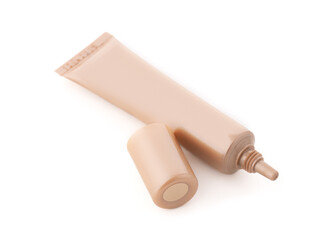 Cosmetic tube on a white background. Decorative cosmetics. A tube of foundation, concealer, liquid shadows.	