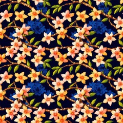 Seamless floral pattern with sakura flowers, tileable, Generative AI