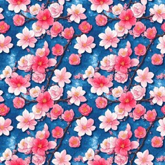 Fototapeta na wymiar Seamless floral pattern with sakura flowers, tileable, Generative AI