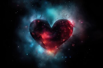 abstract heart, with stars and nebulae forming the background, created with generative ai