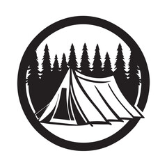 black and white camping logo design vector