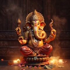Fototapeta na wymiar Illustration of lord Ganesha for ganesh chaturthi, Generative ai