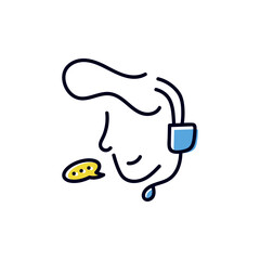 Customer service icon logo. Man wearing headset serving customer with bubble speech. Simple line art vector illustration