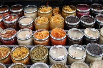 fermented foods market, with a variety of local and international fermented foods for sale, created with generative ai