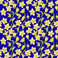 Fototapeta na wymiar Seamless floral pattern with daffodil flowers, tileable, Generative AI