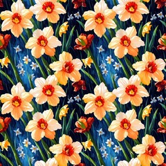 Seamless floral pattern with daffodil flowers, tileable, Generative AI