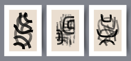 Abstract chaos conceptual improvisation wall art print. Wall artwork for interior design. Bundle, set. Contemporary decorative background with improvisation. Printable minimal abstract chaos poster.