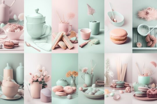 beautiful collage of pastel colors, with hint of retro style, created with generative ai