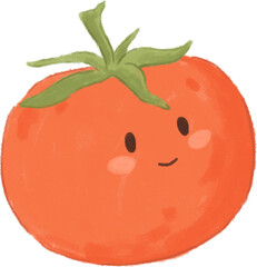 Cute and funny cartoon tomato vegetable characters clipart with face emoticon in hand drawn crayons for decoration.