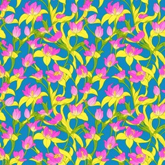 Seamless floral pattern with Tulip flowers, tileable, Generative AI