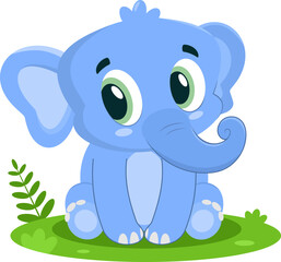 Cute Baby Elephant Animal Cartoon Character. Vector Illustration Flat Design Isolated On Transparent Background