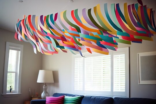 paper streamer hanging from the ceiling, adding a festive touch to any room, created with generative ai