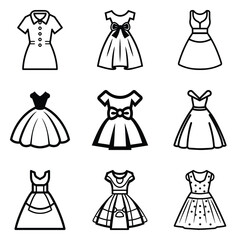 Dresses Flat Icon Set Isolated On White Background