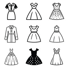 Dresses Flat Icon Set Isolated On White Background