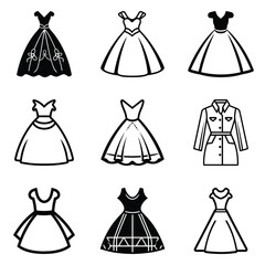 Dresses Flat Icon Set Isolated On White Background