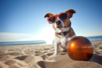 Fototapeta na wymiar Happy dog playing with ball