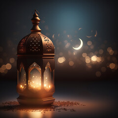 islamic background with moon lanterns and mosque for ramadan eid ul fitr and eid al adha eid milad muharram generative ai
