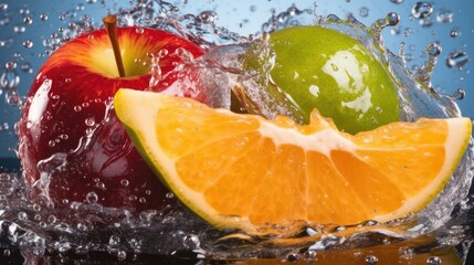 Fototapeta na wymiar orange and lime in a water splash, infused water