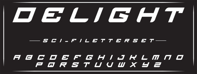 Fototapeta na wymiar DELIGHT, Sports minimal tech font letter set. Luxury vector typeface for company. Modern gaming fonts logo design 