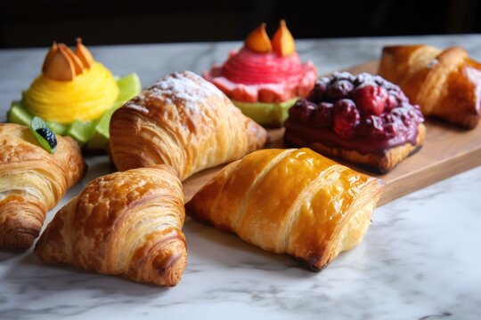 fun and playful take on flaky puff pastry pastries and turnovers, featuring whimsical shapes and colors, created with generative ai
