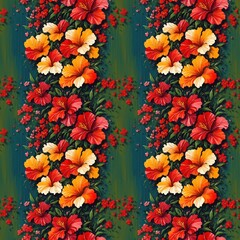 Seamless floral pattern with Hibiscus flowers, tileable, Generative AI