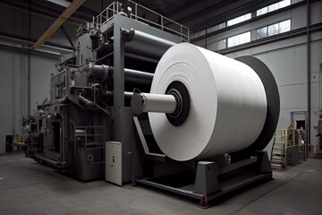 high-speed papermaking machine that produces long rolls of paper in a matter of seconds, created with generative ai
