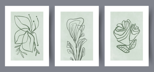 Still life flowers elegant bouquets wall art print. Contemporary decorative background with bouquets. Collection, set. Printable minimal abstract flowers poster. Wall artwork for interior design.