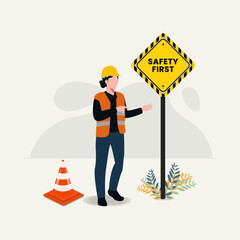 Woman with safety first sign design vector illustration