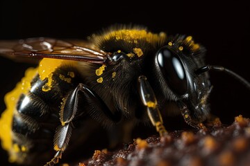 close-up of pollen-covered bumblebee wing, created with generative ai
