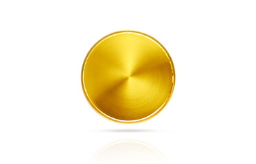 Front view of gold coins floating on white background