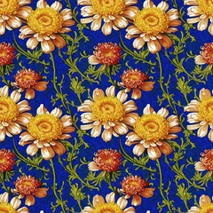 Gordijnen Seamless floral pattern with Chrysanthemum flowers, tileable, Generative AI © Kirill