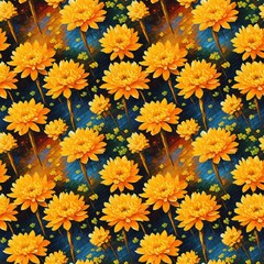 Seamless floral pattern with Chrysanthemum flowers, tileable, Generative AI