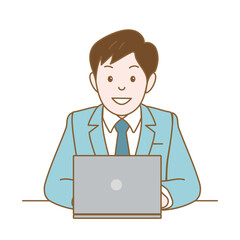 Fototapeta na wymiar 笑顔でパソコンを操作するスーツ男性