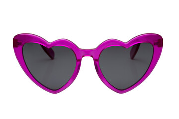 Pink heart shaped sunglasses with heart shape isolated on transparent background